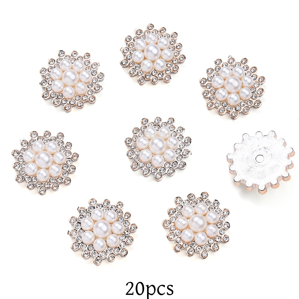 20pcs White Love & Flower Flatback Beads with Rhinestones